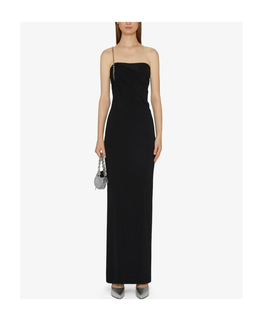 Givenchy Asymmetrical Bustier Gown With G Chain Strap In Black