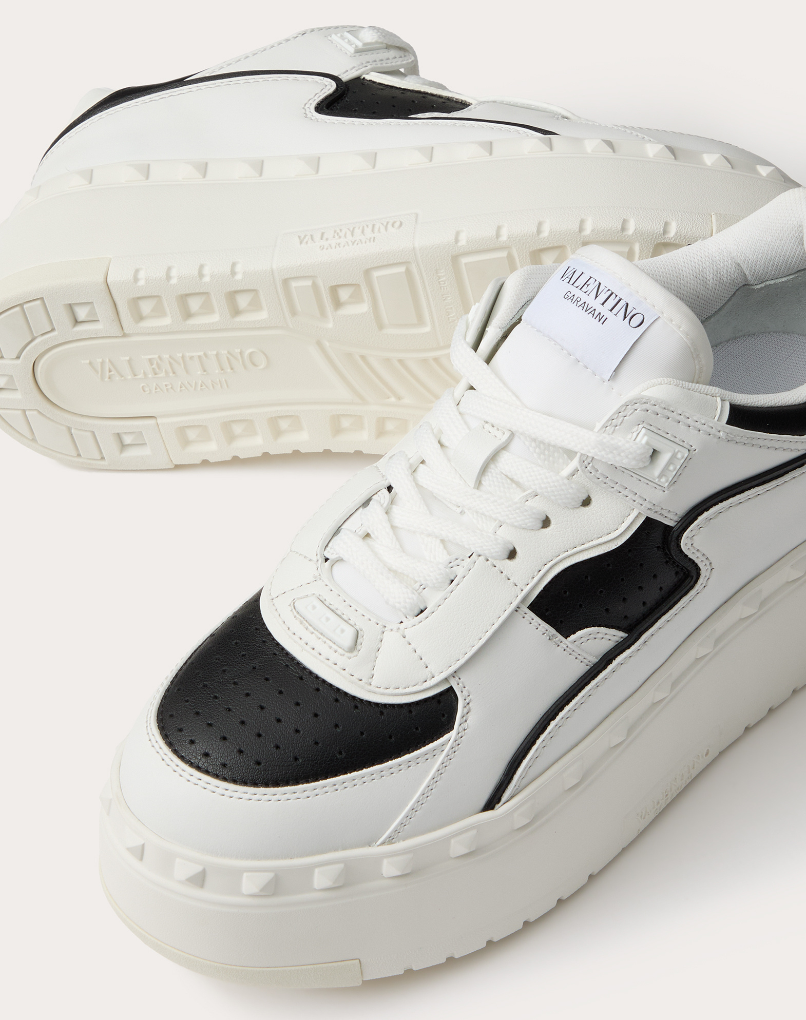 Valentino Bicolor Leather Platform Sneakers In White