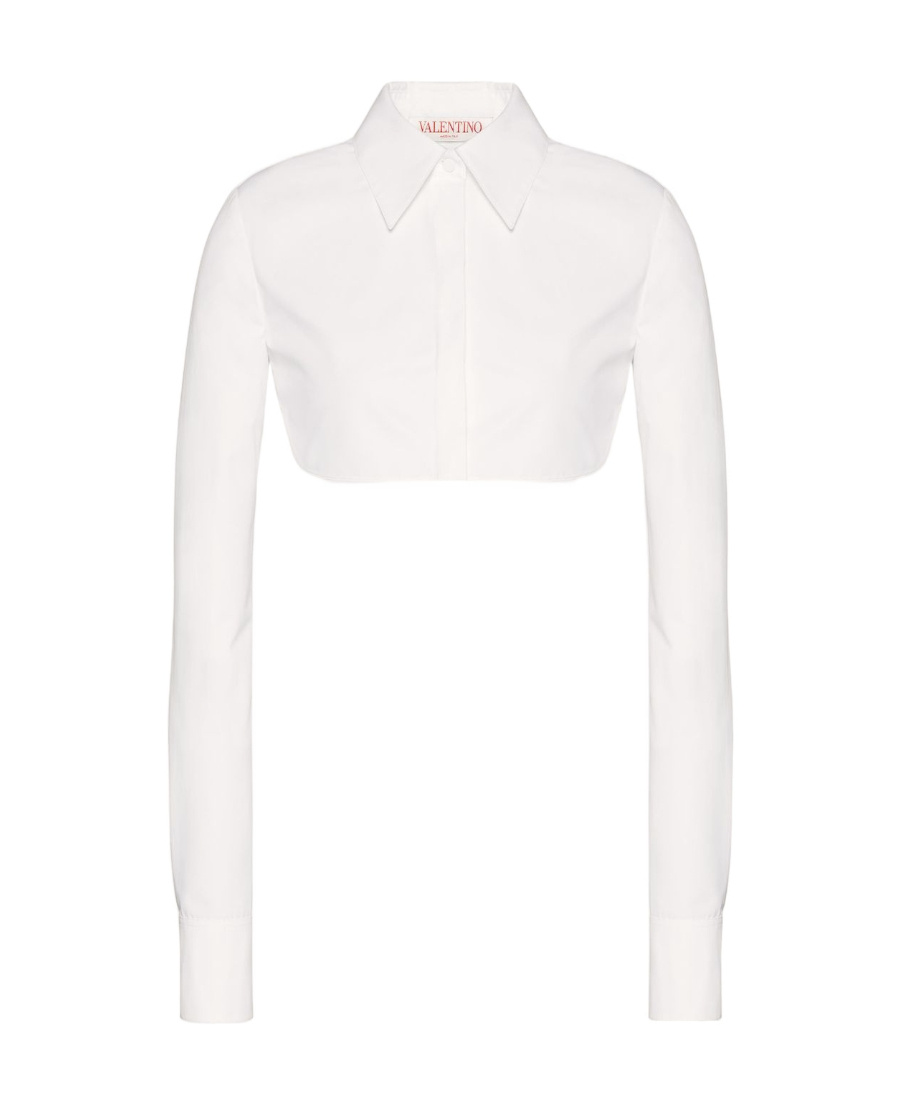 Valentino Compact Popeline Cropped Shirt In White