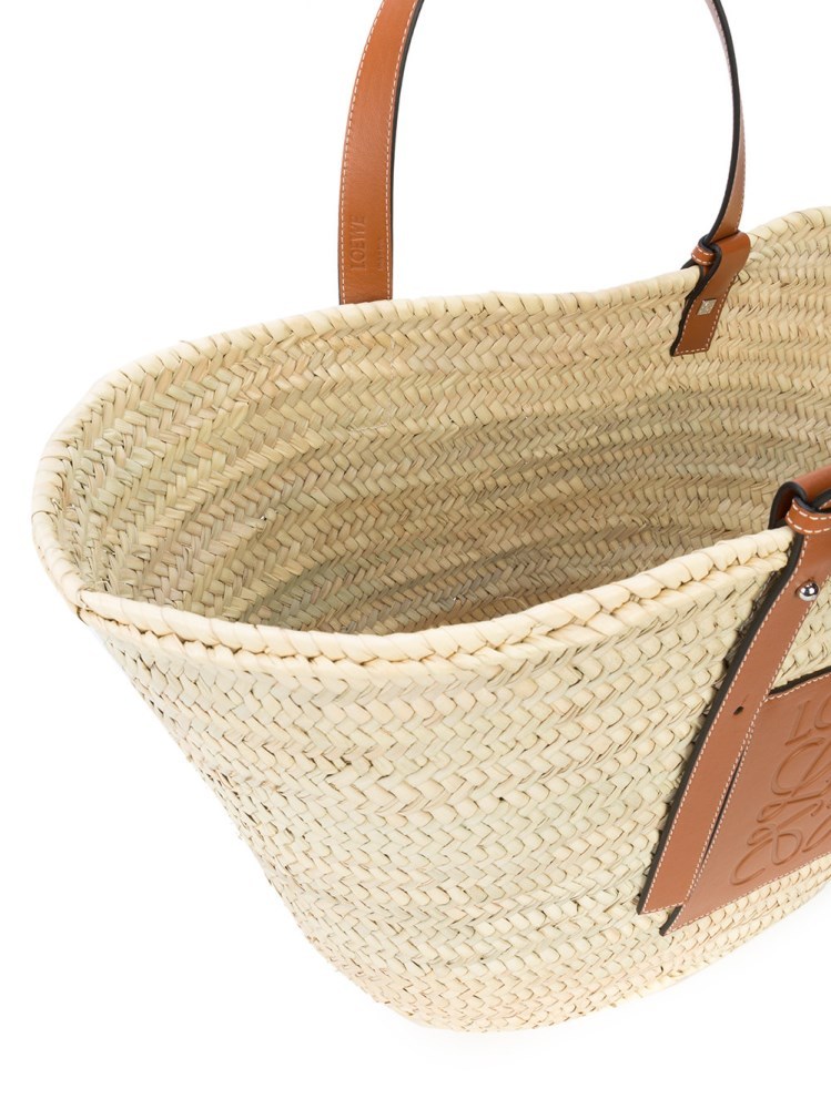 Loewe Large Leather-trimmed Basket Tote In Nude