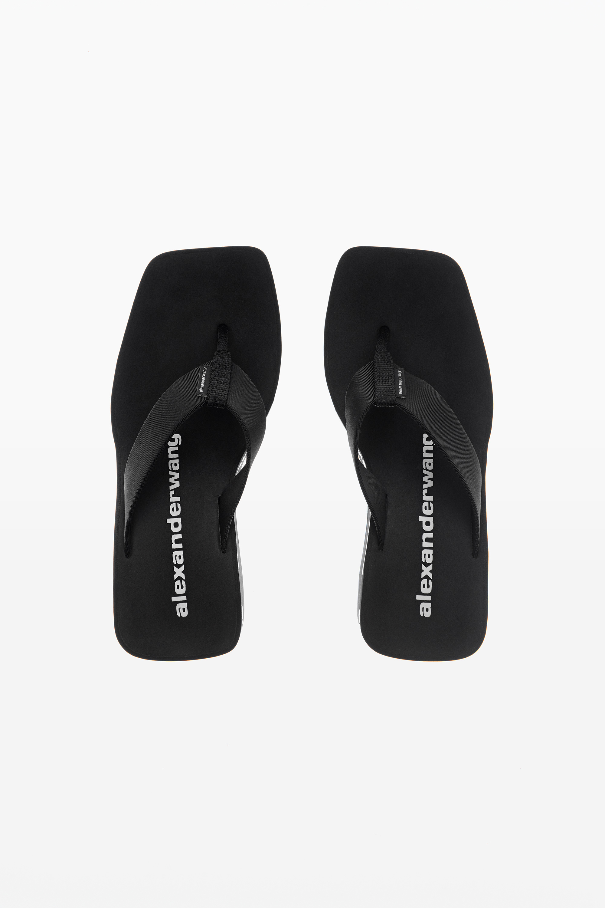 Alexander Wang Square Toe Logo Midsole Wedged Flip Flops In Black