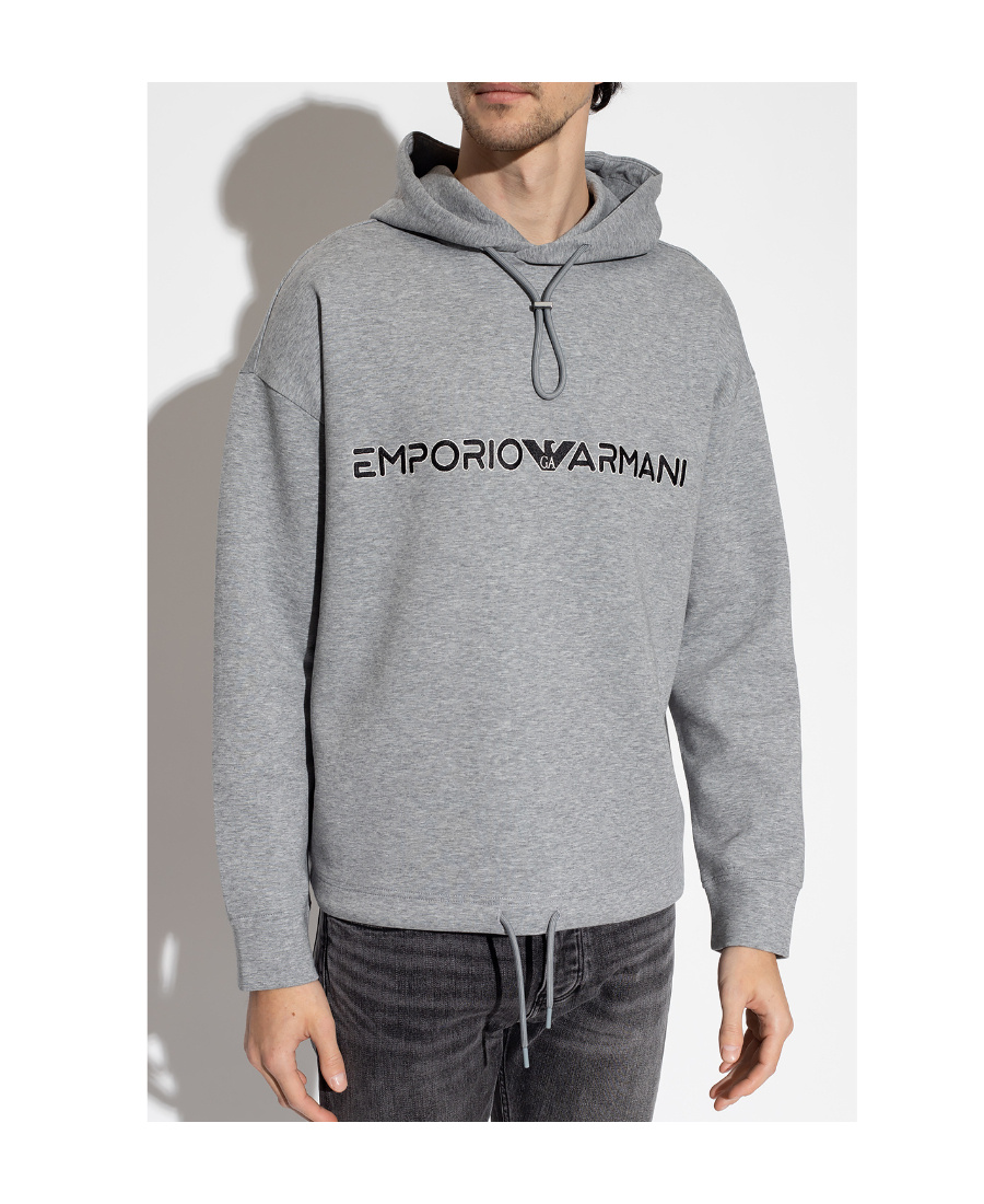 Emporio Armani Logo-embroidery Hoodie In Gray
