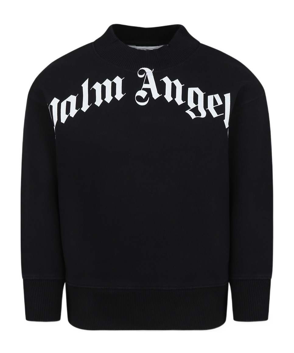 Palm Angels Felpa Classic Curved Logo In Black