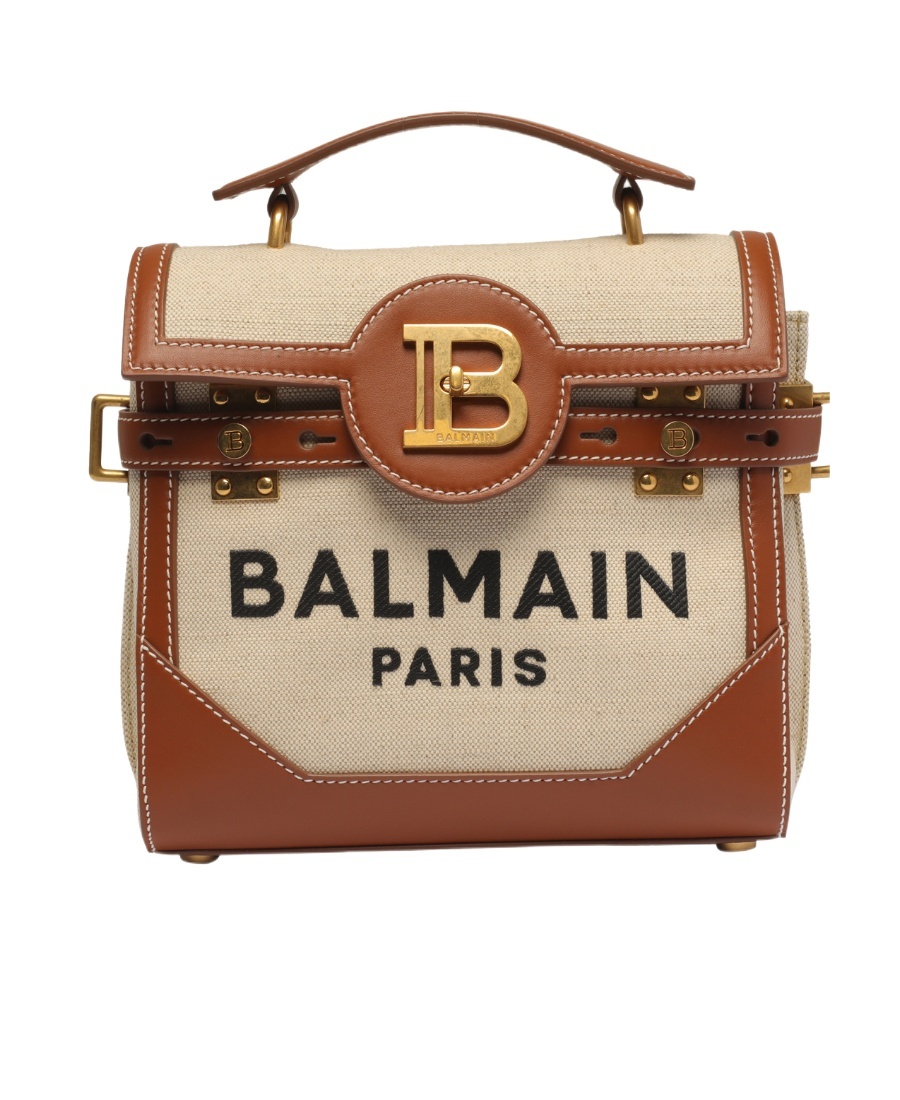 Balmain B-buzz 23 Bag In Canvas And Leather In Brown