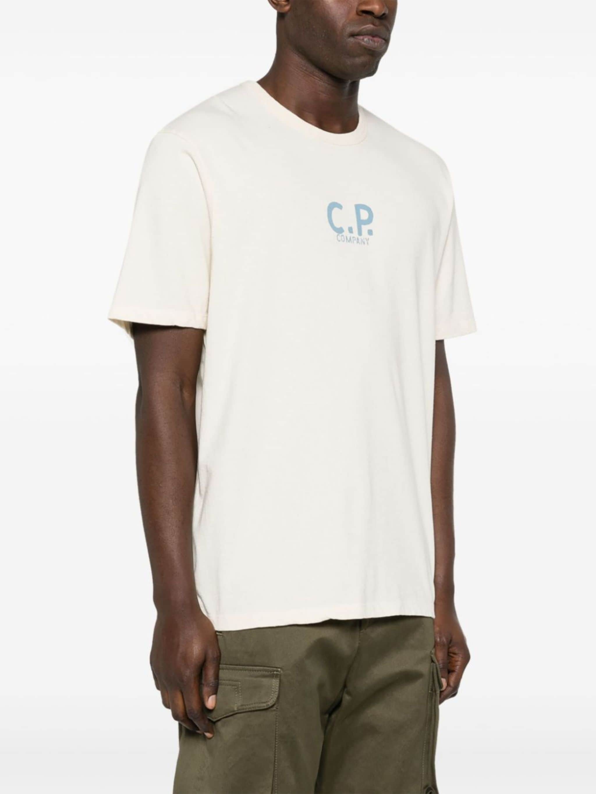 C.p. Company Men Beige T-shirt With Print On The Back In White