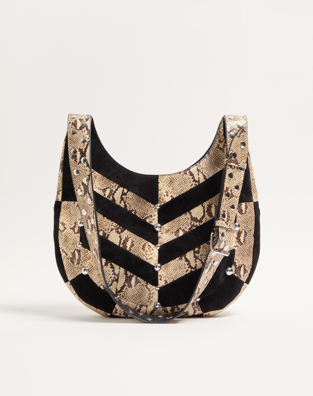 Valentino Garavani  Garavani Hoboho Small Hobo Bag In Python And Chevron-patterned Suede Wi In Black