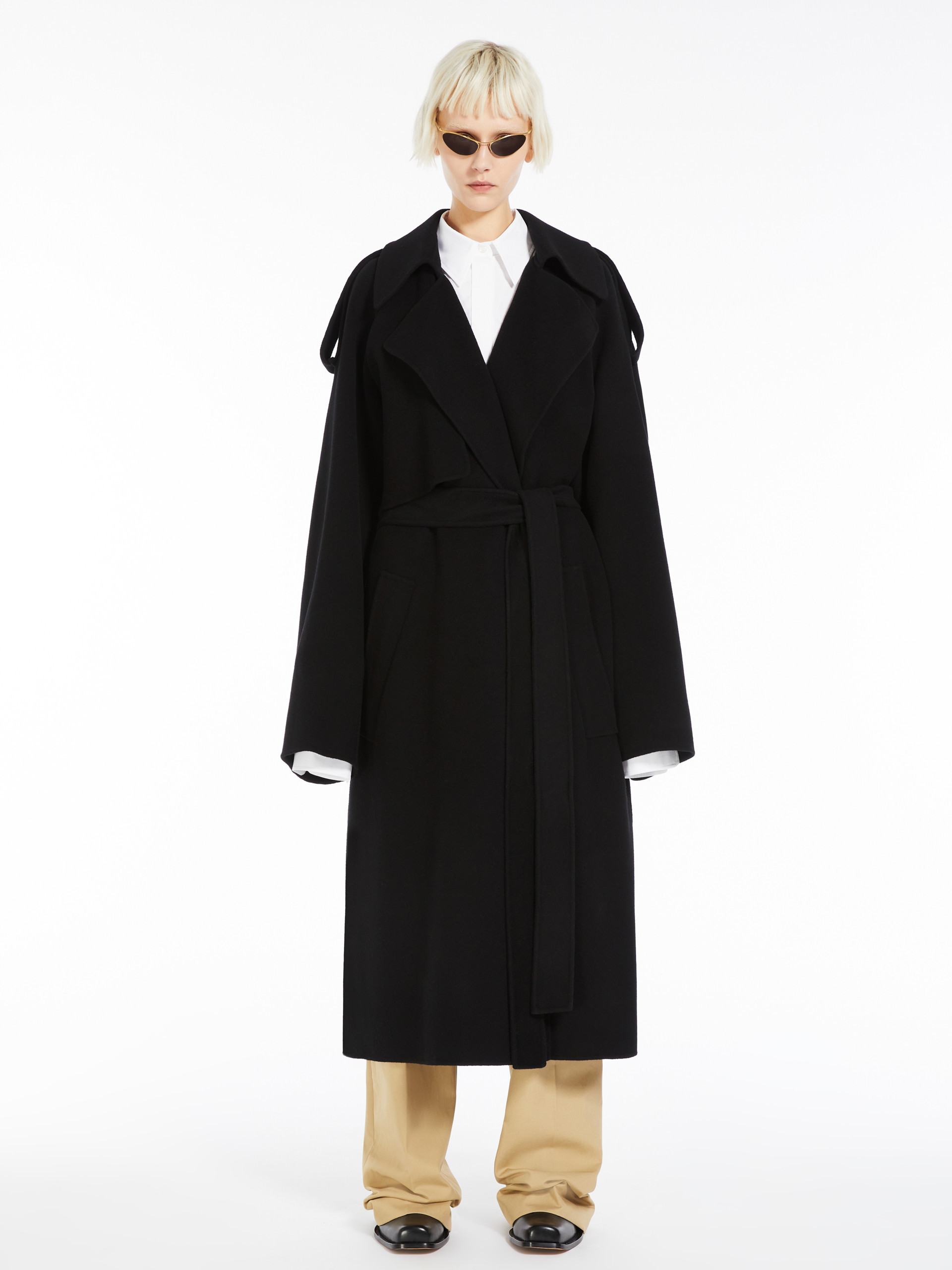 Sportmax Woolen Overcoat With Belt In Black