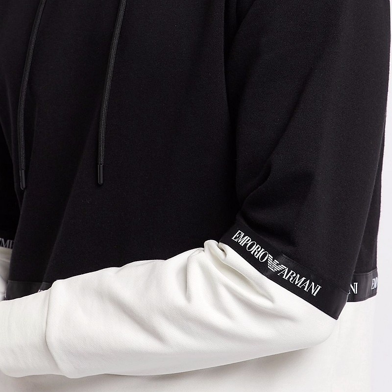 Emporio Armani Color Matching Hooded Hoodie In Black