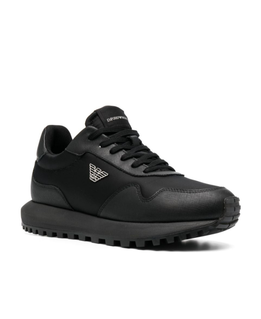 Emporio Armani Asv Recycled Nylon Sneakers With Regenerated Saffiano Details In Black