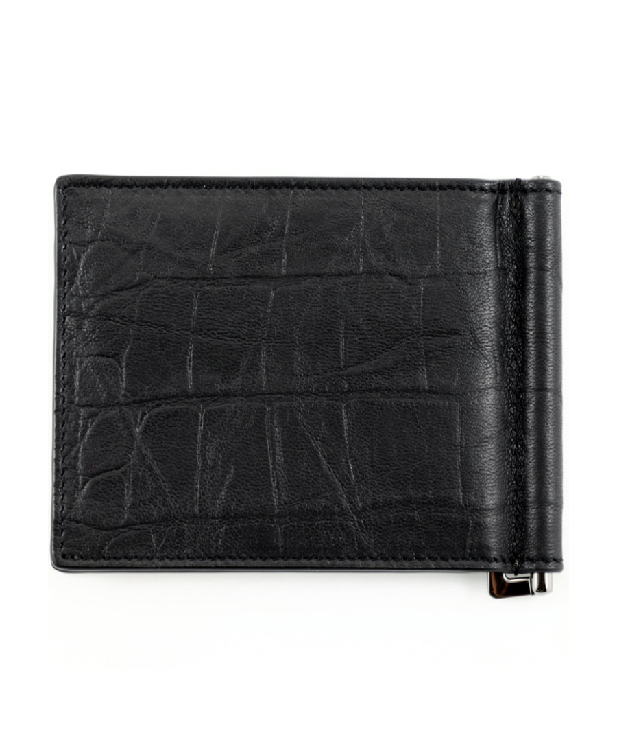 Shop Saint Laurent Crocodile-embossed Money Clip Wallet In Black