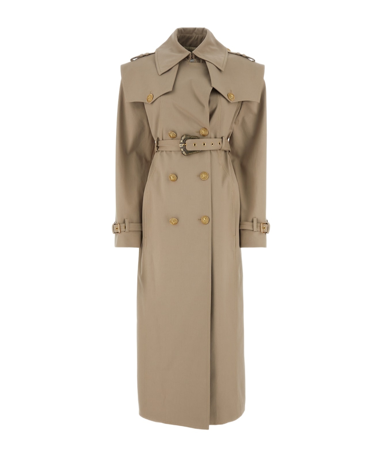 Balmain Double-breasted Twill Maxi Coat In Nude