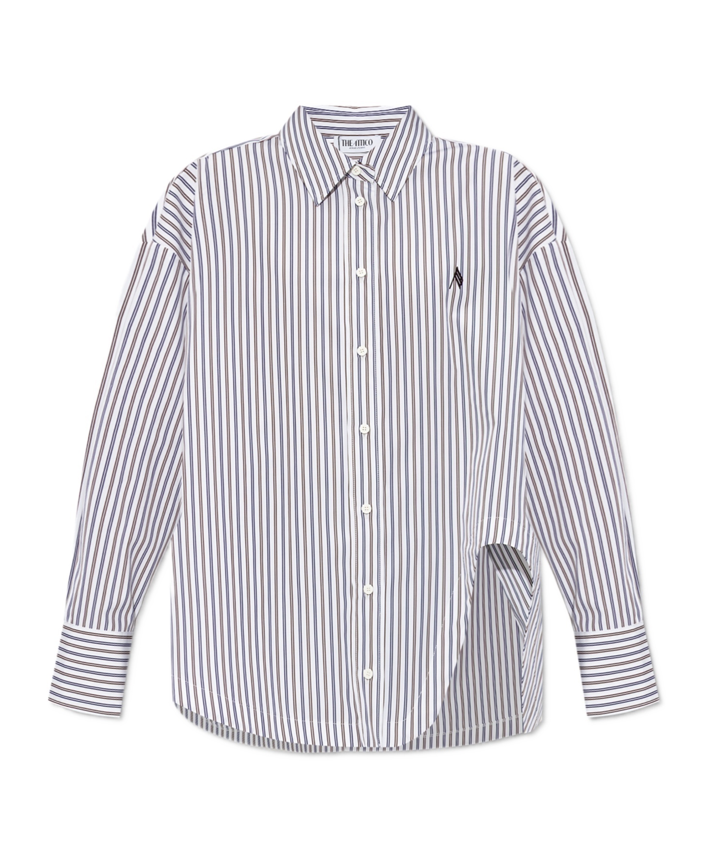 Attico Striped Cotton Shirt With Long Sleeves In Gray