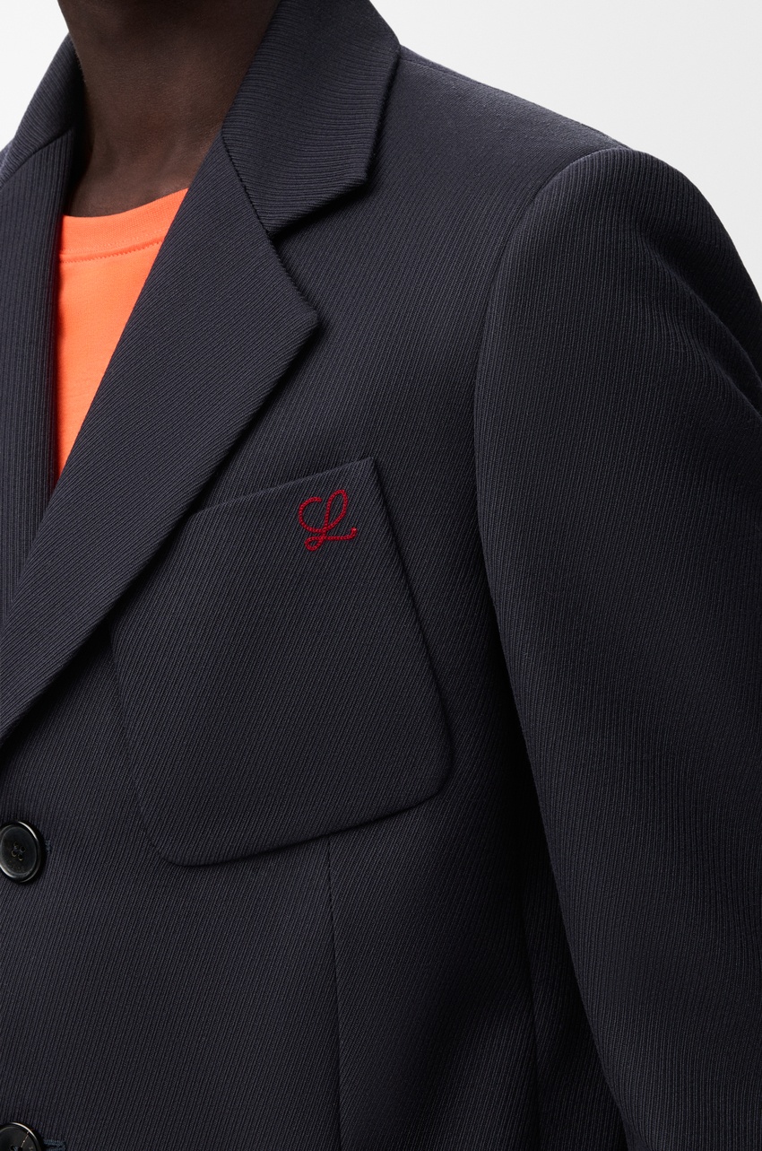 Loewe Anagram Embroidered Single-breasted Jacket In Blue