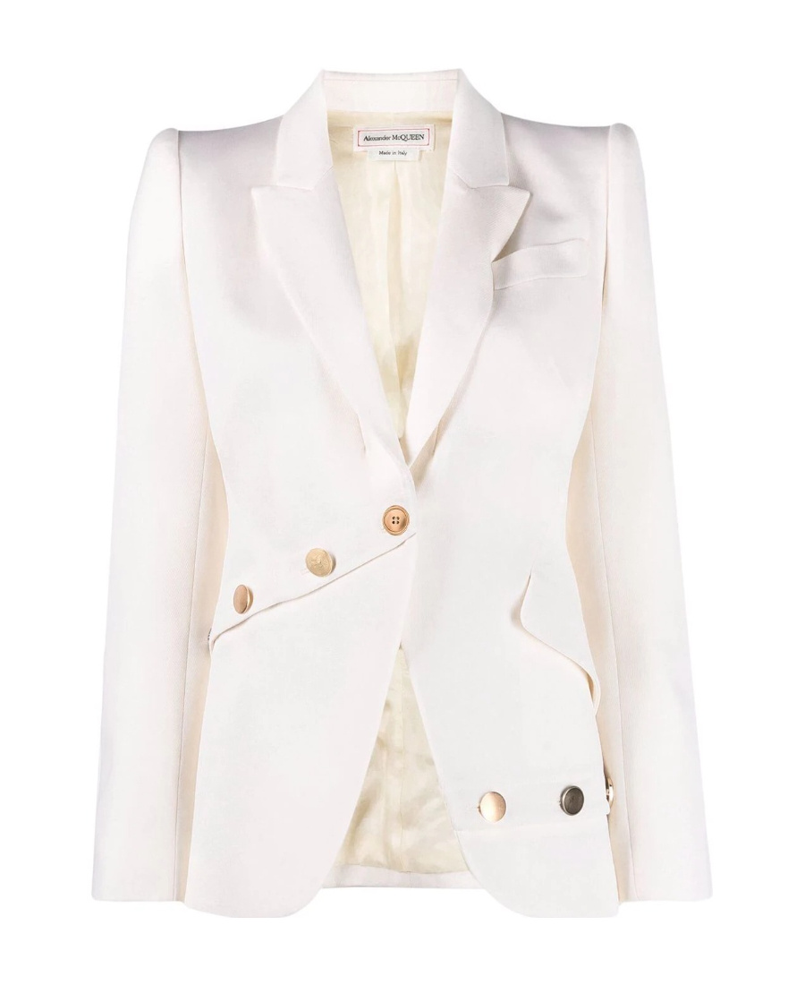 Alexander Mcqueen Button Embellished White Blazer In White