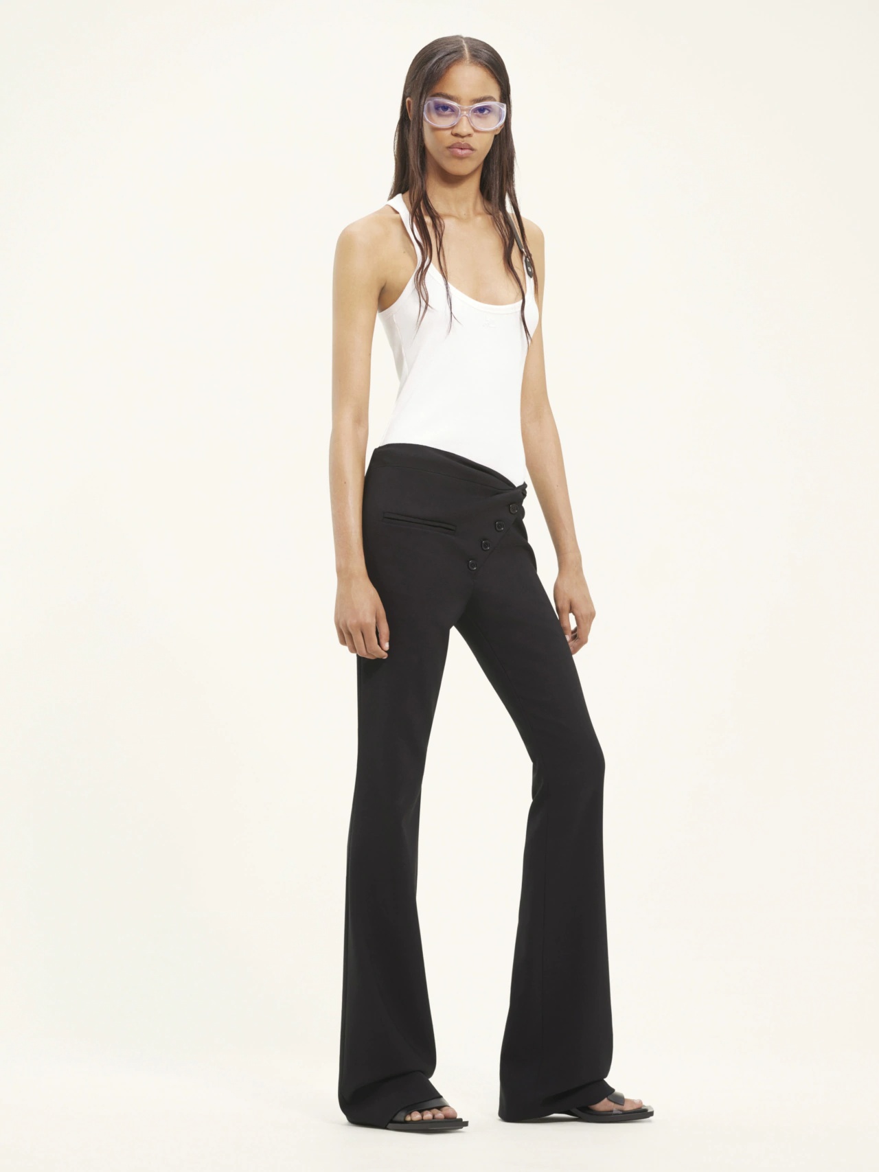 Courrèges Twist-front Bootcut Wool Trousers In Black