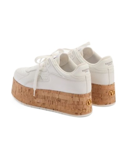Valentino Leather Platform Sneakers Perforated Detailing In White
