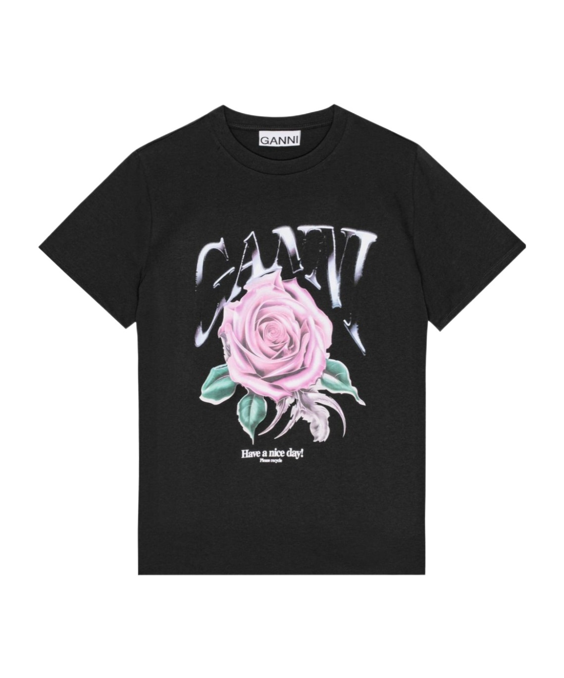 Ganni Basic Jersey Rose Relaxed T-shirt Phantom In Black