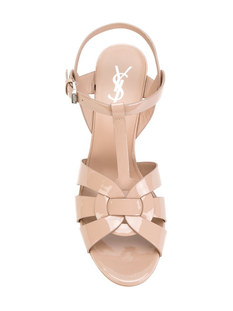 Saint Laurent Tribute Pink Sandals With Stiletto Heel And Cassandre In Leather Woman In Nude