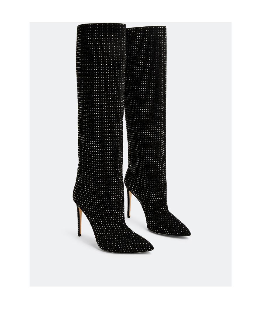 Paris Texas Holly Crystal-embellished Suede Knee Boots In Black
