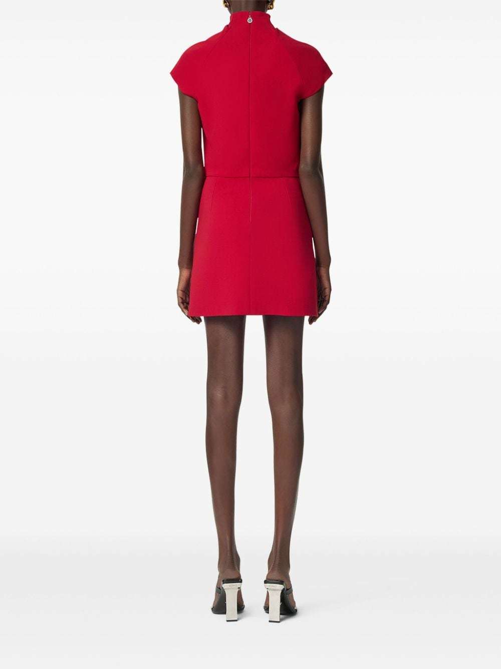 Versace Turtleneck Cap-sleeve Cady Slit Mini Dress In Red