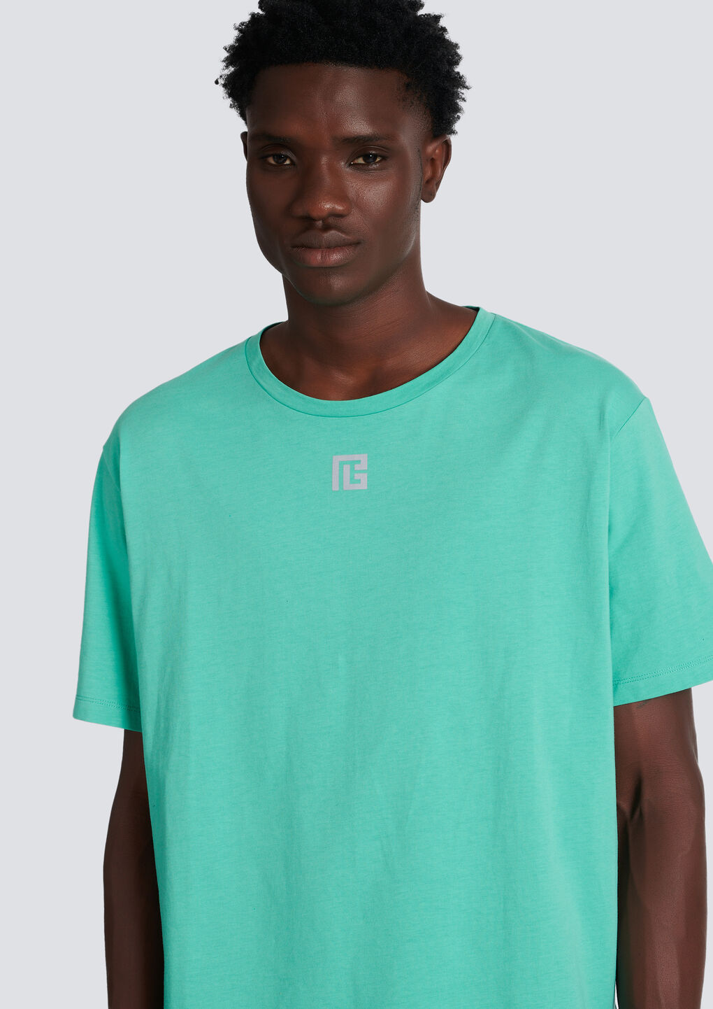 Shop Balmain Oversized T-shirt In Eco-responsible Cotton With Reflective Maxi Logo Print In Green