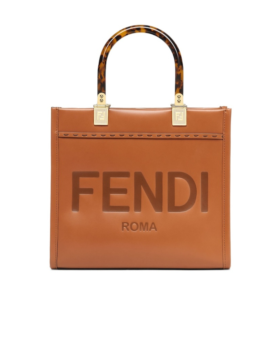 Fendi Small Sunshine Leather Tote Bag In Brown