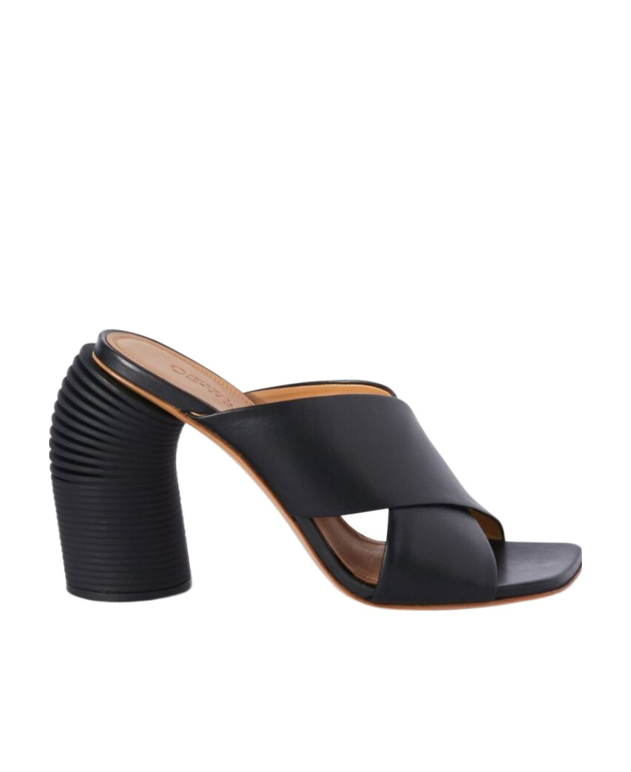 Off-white Leather Criss Cross Spring Mules With Statement Heel 10 Cm In Black