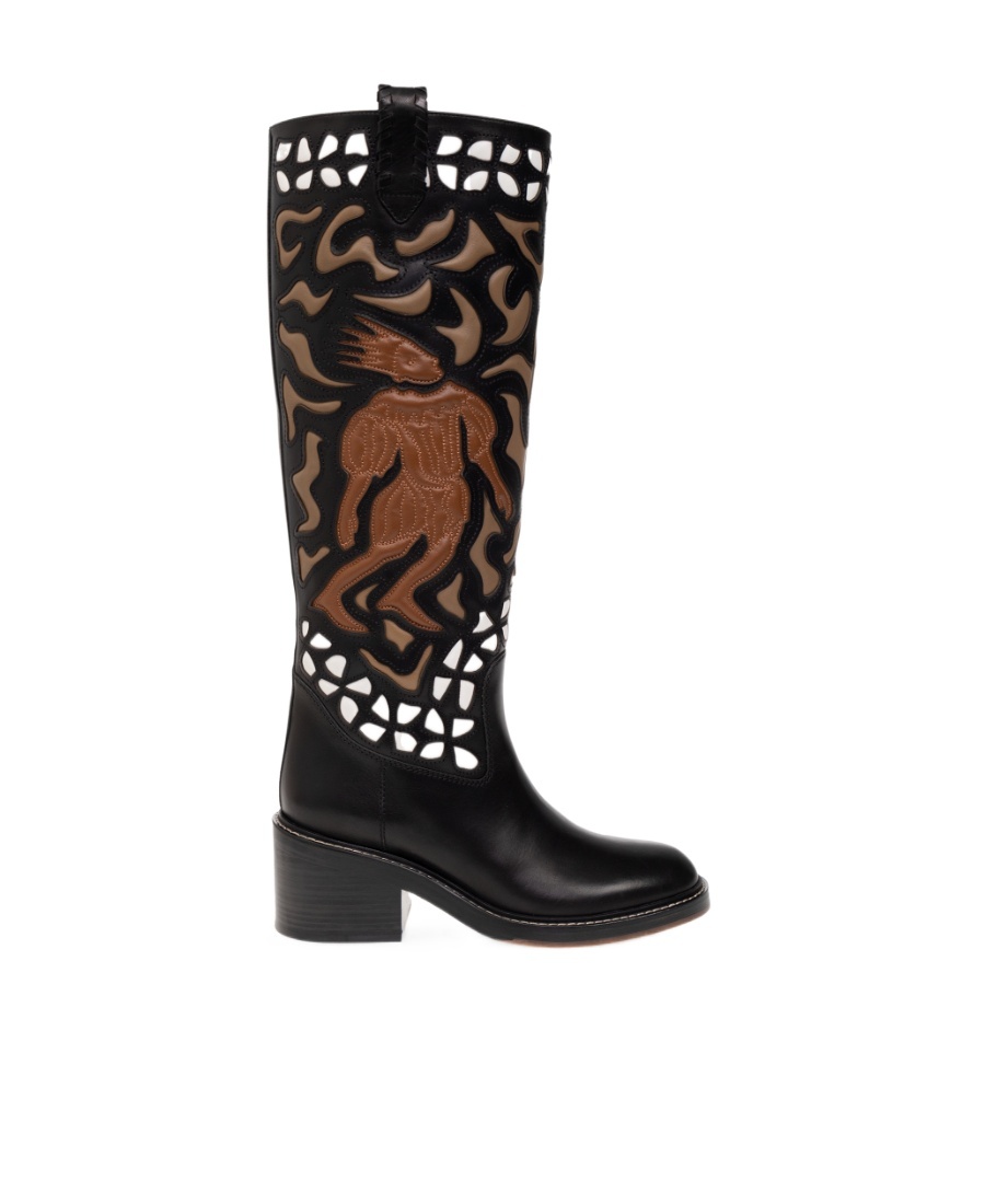 Chloé 60mm Mallo Embroidery Leather Tall Boots In Black