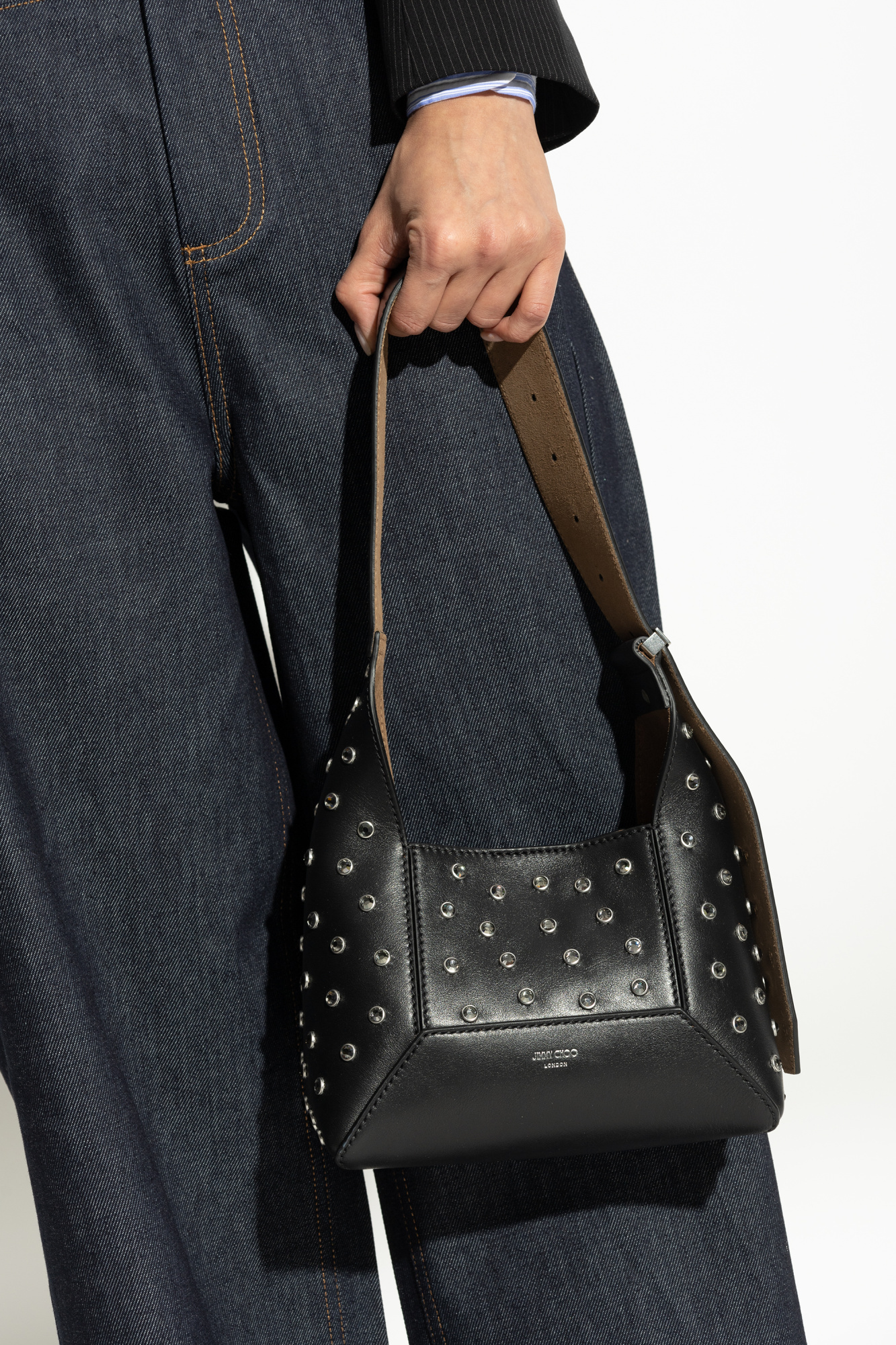 Jimmy Choo Diamond Hobo Embellished Leather Shoulder Bag In Black