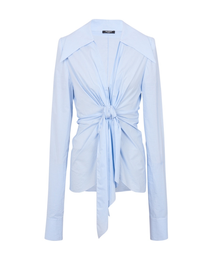 Balmain Women's Camisa Anudada Lazo Drapeado Shirt In Blue