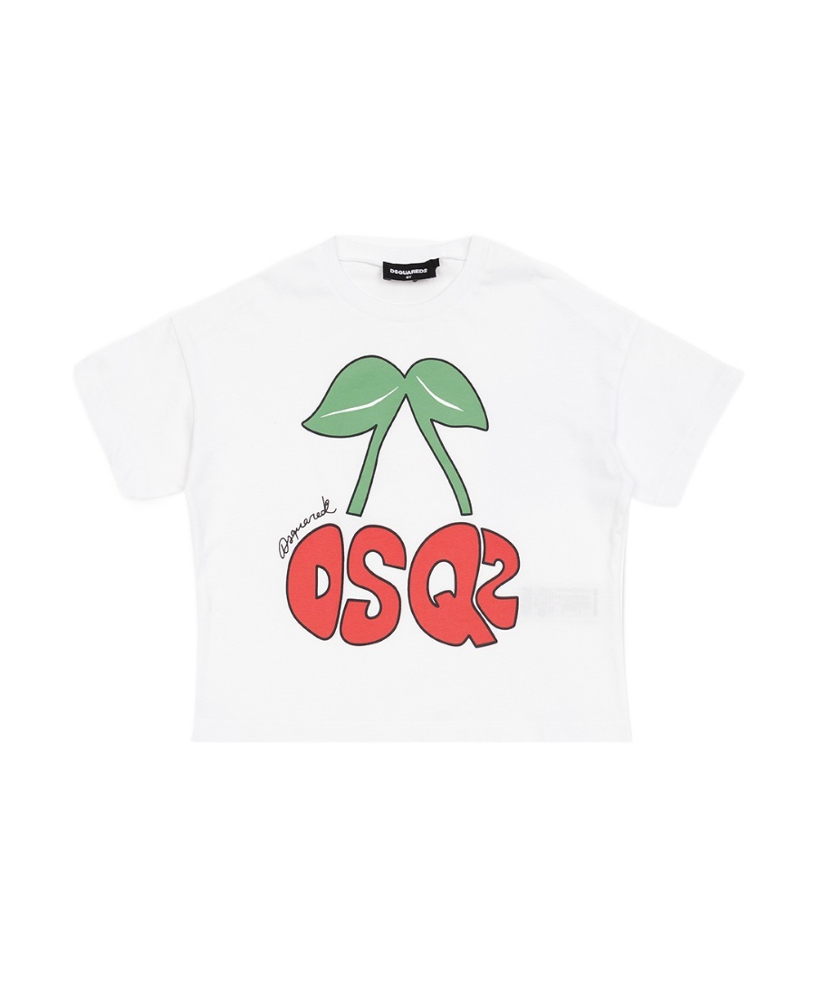 Dsquared2 Kids Cherry Logo Printed Crewneck T-shirt In White