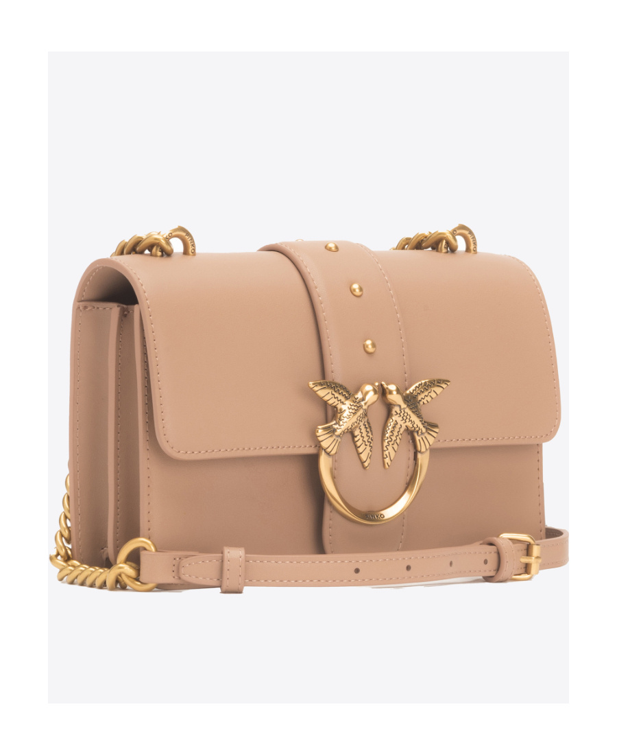 Shop Pinko Love One Logo Plaque Mini Crossbody Bag In Nude
