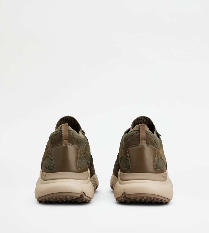 Tod's Sneakers In Leather And Technical Fabric In Brown