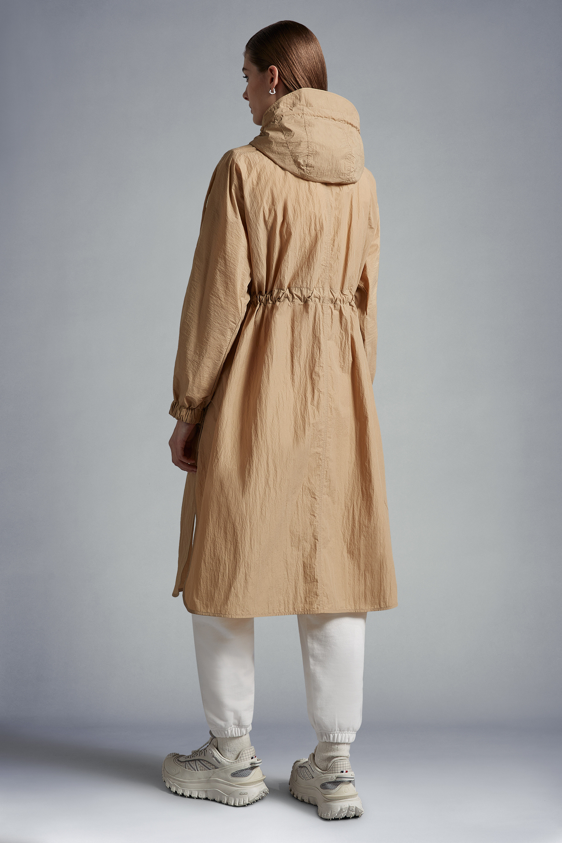 Moncler Drawstring-waist Hooded Coat In Nude