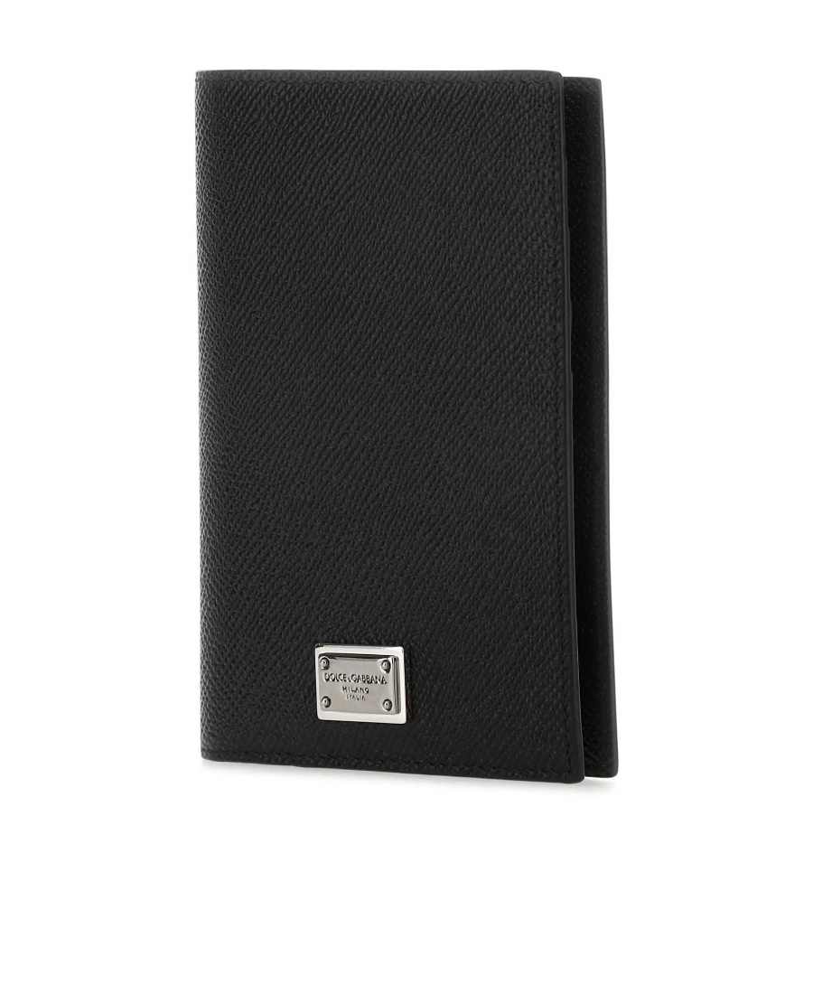 Dolce & Gabbana Logo Plaque Leather Passport Holder In Black