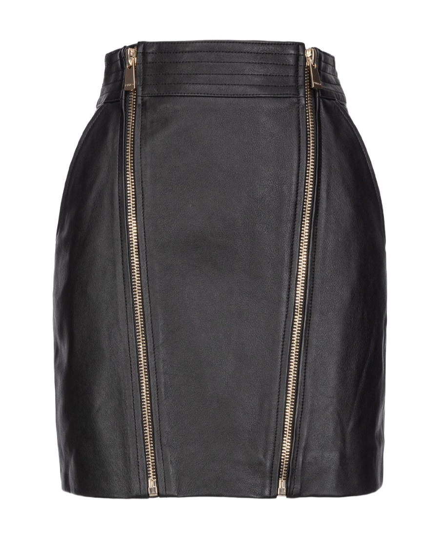 Pinko Zip-up Leather Miniskirt In Black