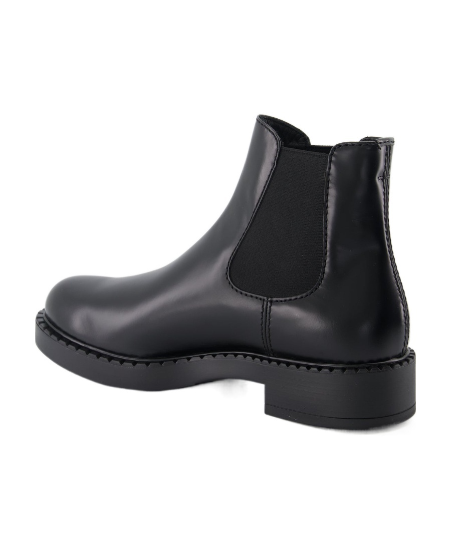 Prada Round Head Boots In Black