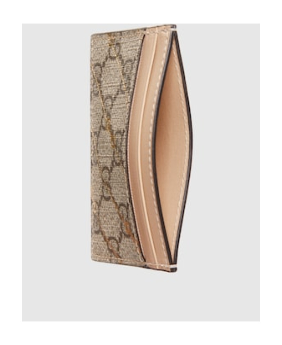 Shop Gucci Horsebit-print Leather Cardholder In Nude