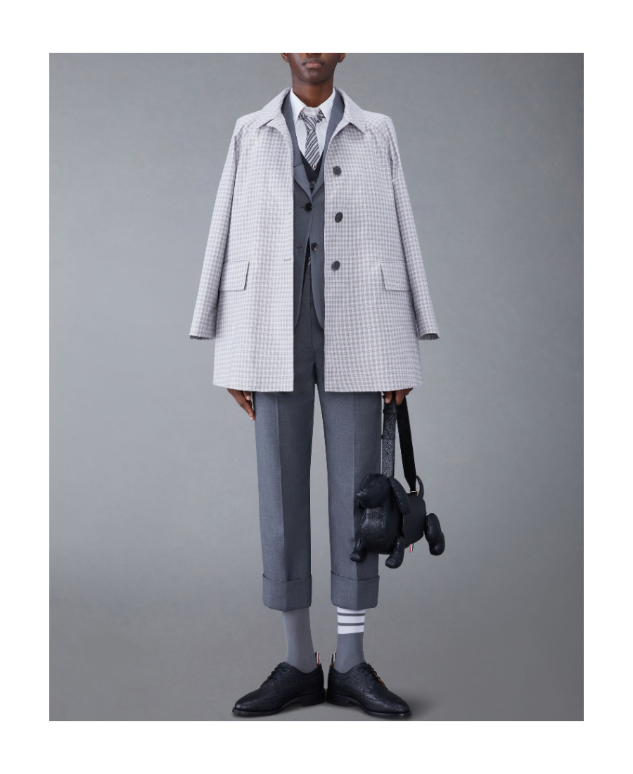 Thom Browne Check-pattern Buttoned Coat In Medium Gray