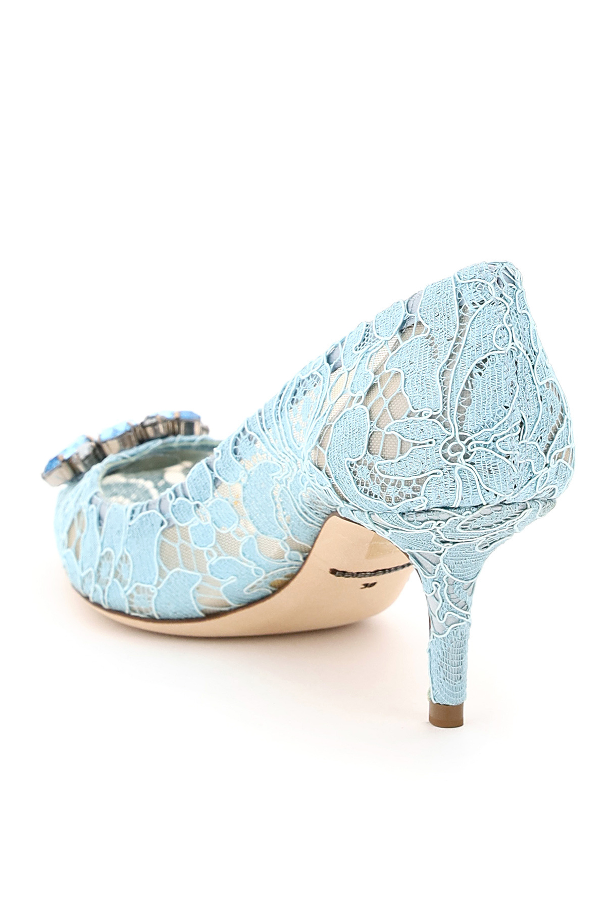 Dolce & Gabbana Blue Taormina Lace Crystal Heel Pumps Shoes In White