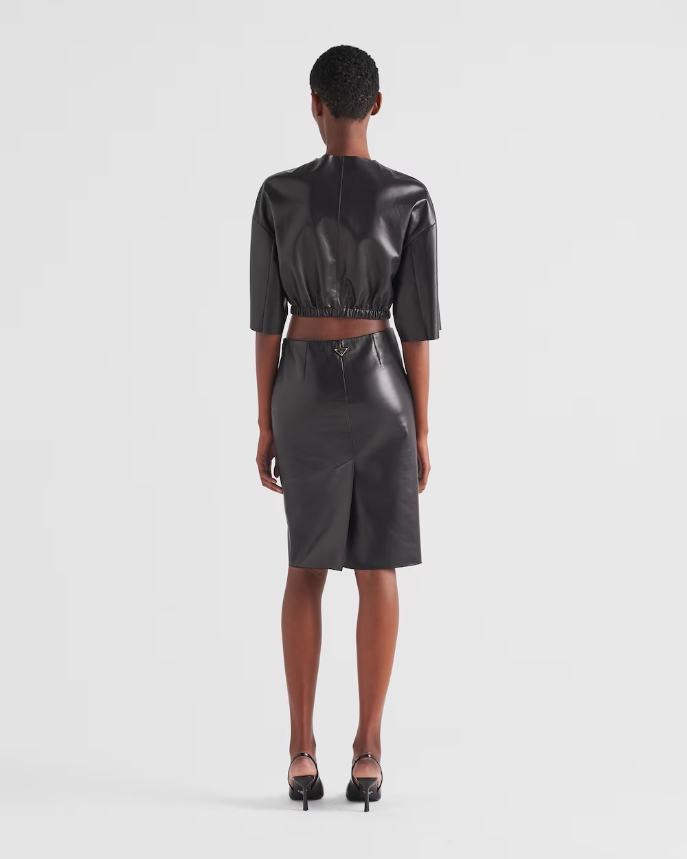 Prada Cropped Leather Bomber Jacket In Black