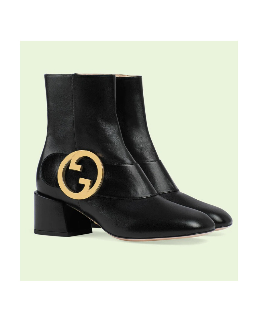 Gucci Blondie Leather Medallion Ankle Boots In Neutral