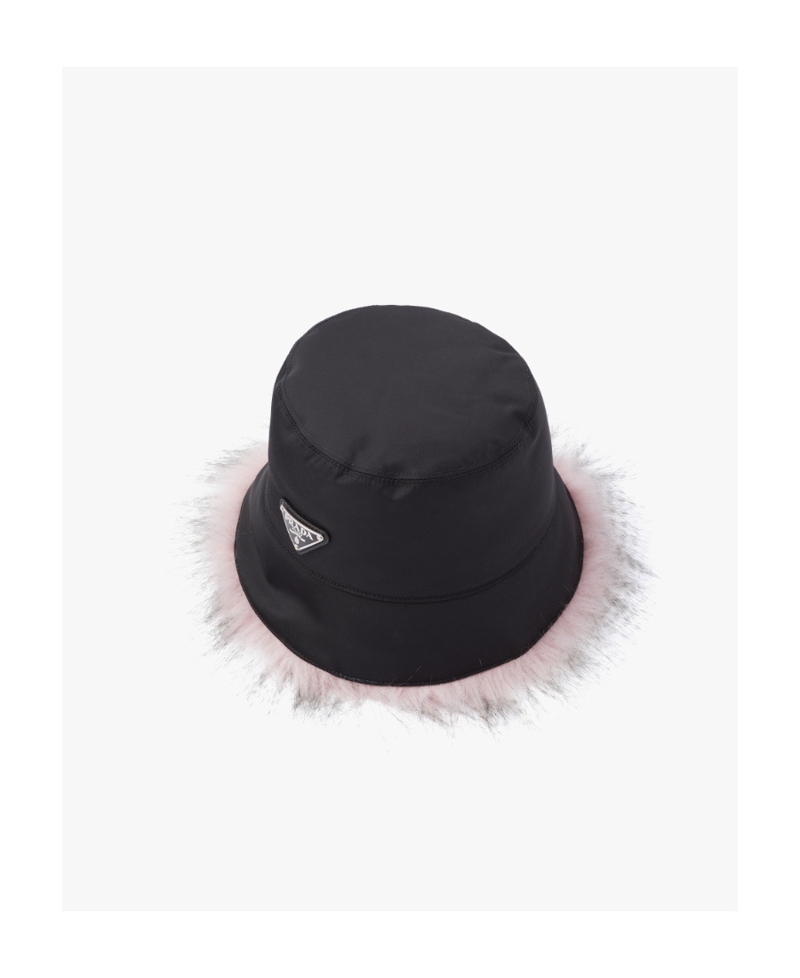 Prada Re-nylon Faux-fur Trim Bucket Hat In Black