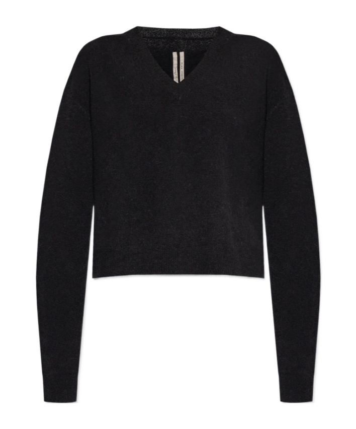 Rick Owens V-neck Ribbed Knit Top In Black