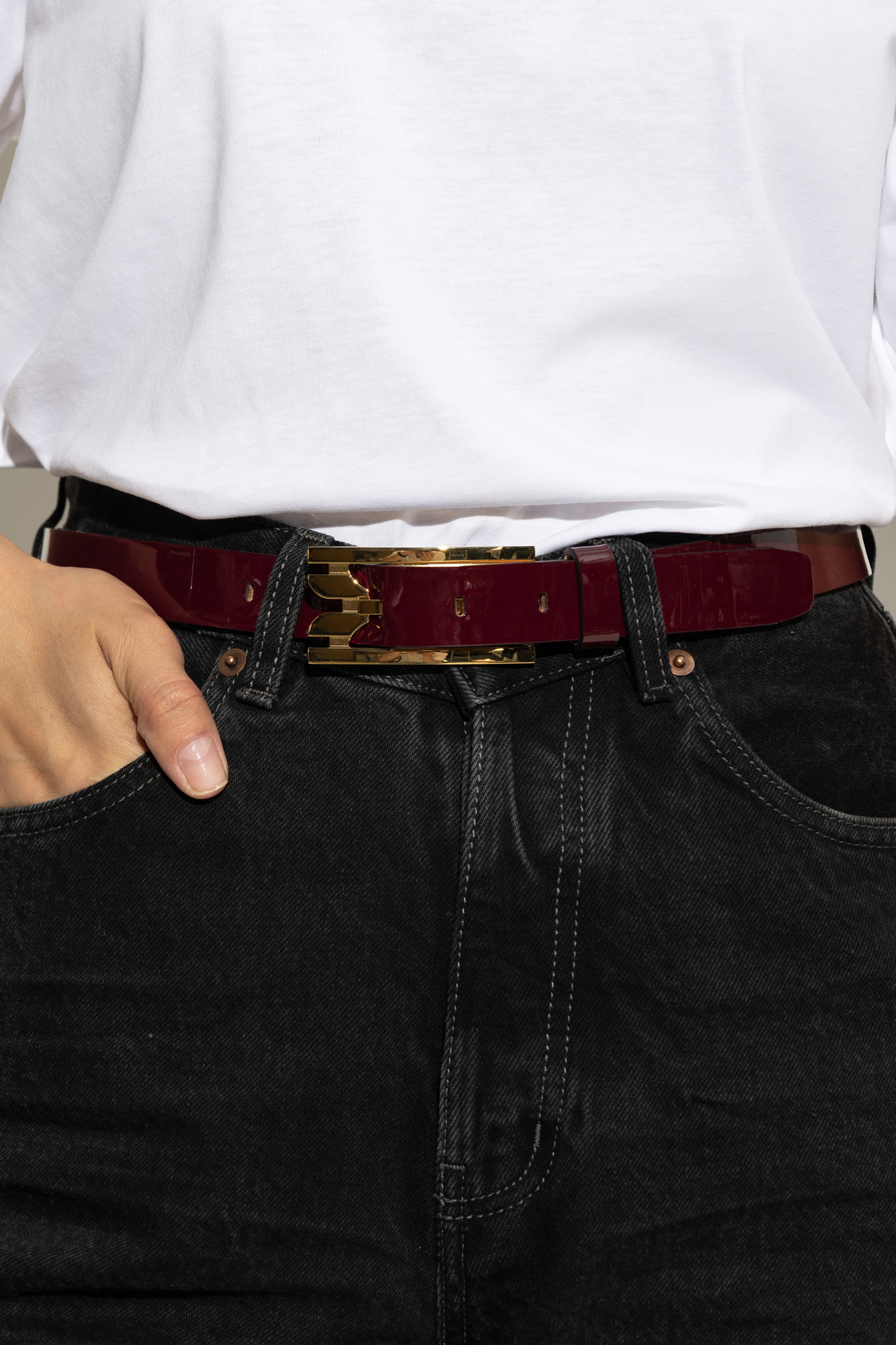 Victoria Beckham Maroon Buckle Solid Belt In Burgundy