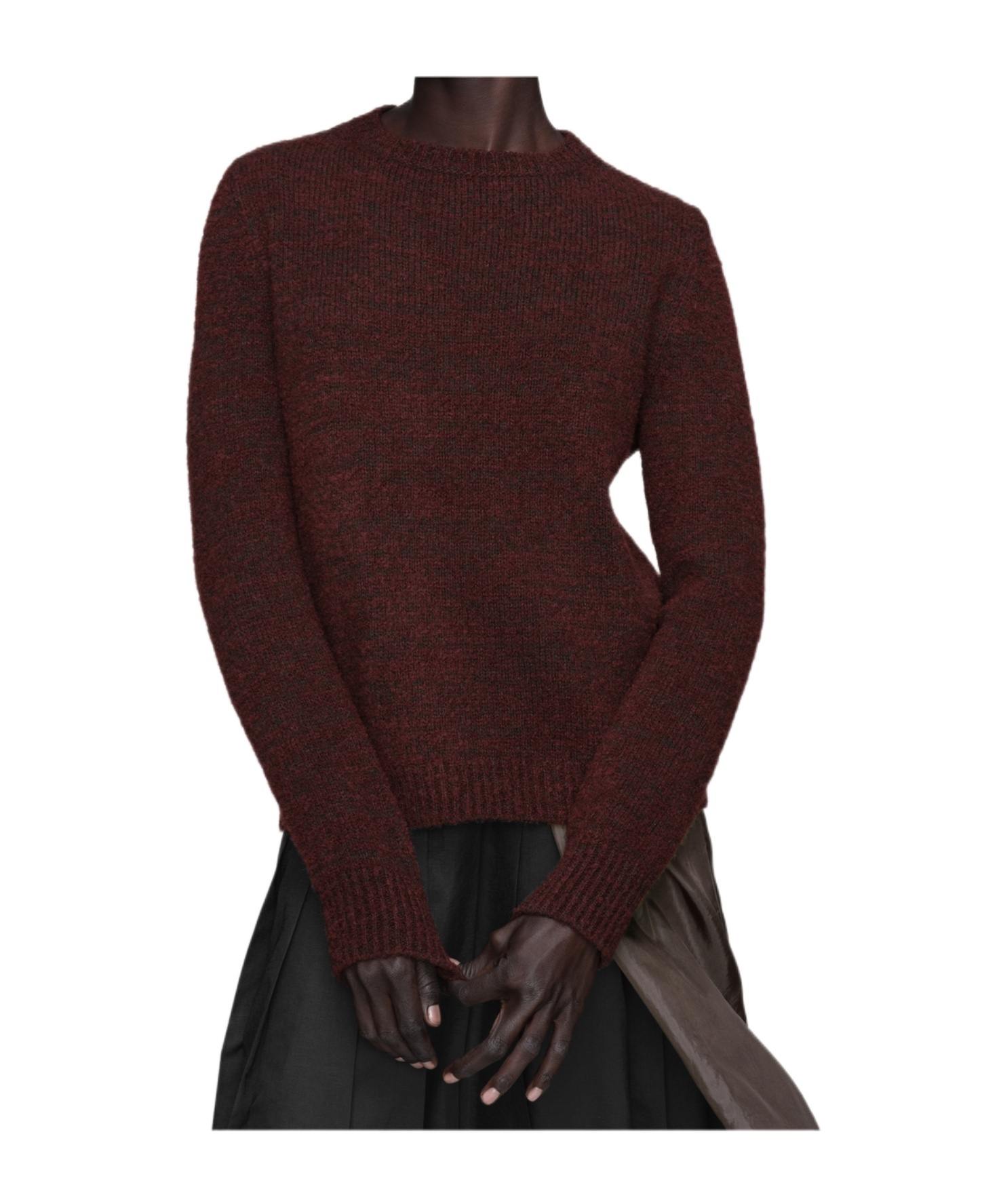 Maison Margiela Dropped Shoulder Burgundy Wool Sweater With Ribbed Details In Brown