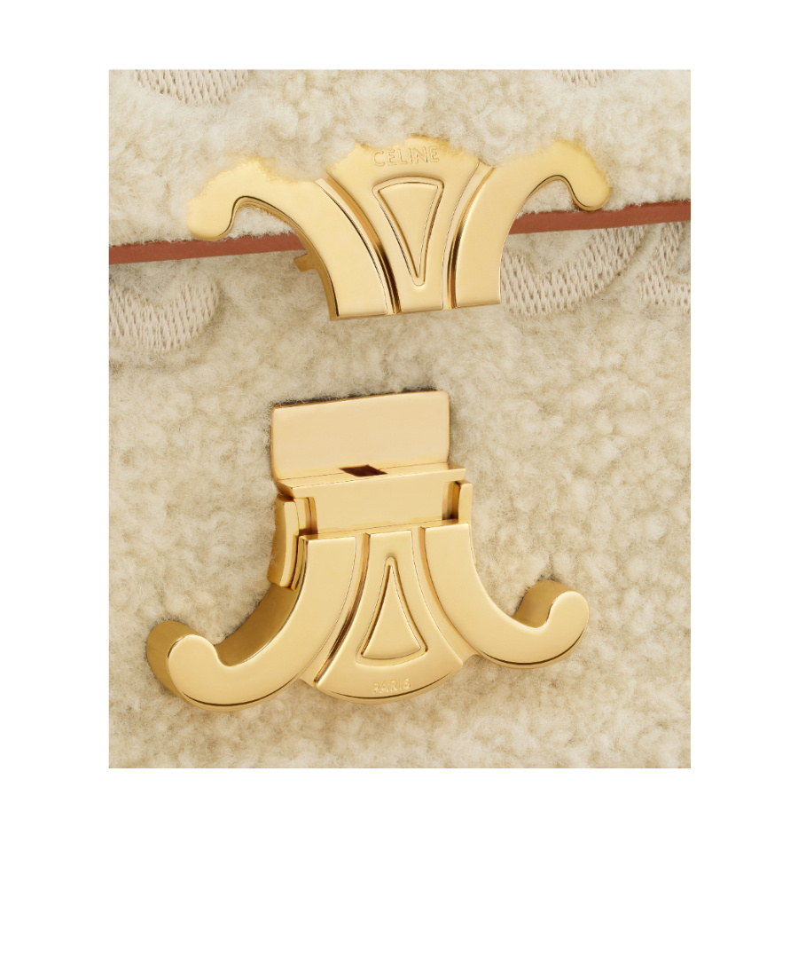 Celine Triomphe Embroidered Shoulder Bag In Natural/tan
