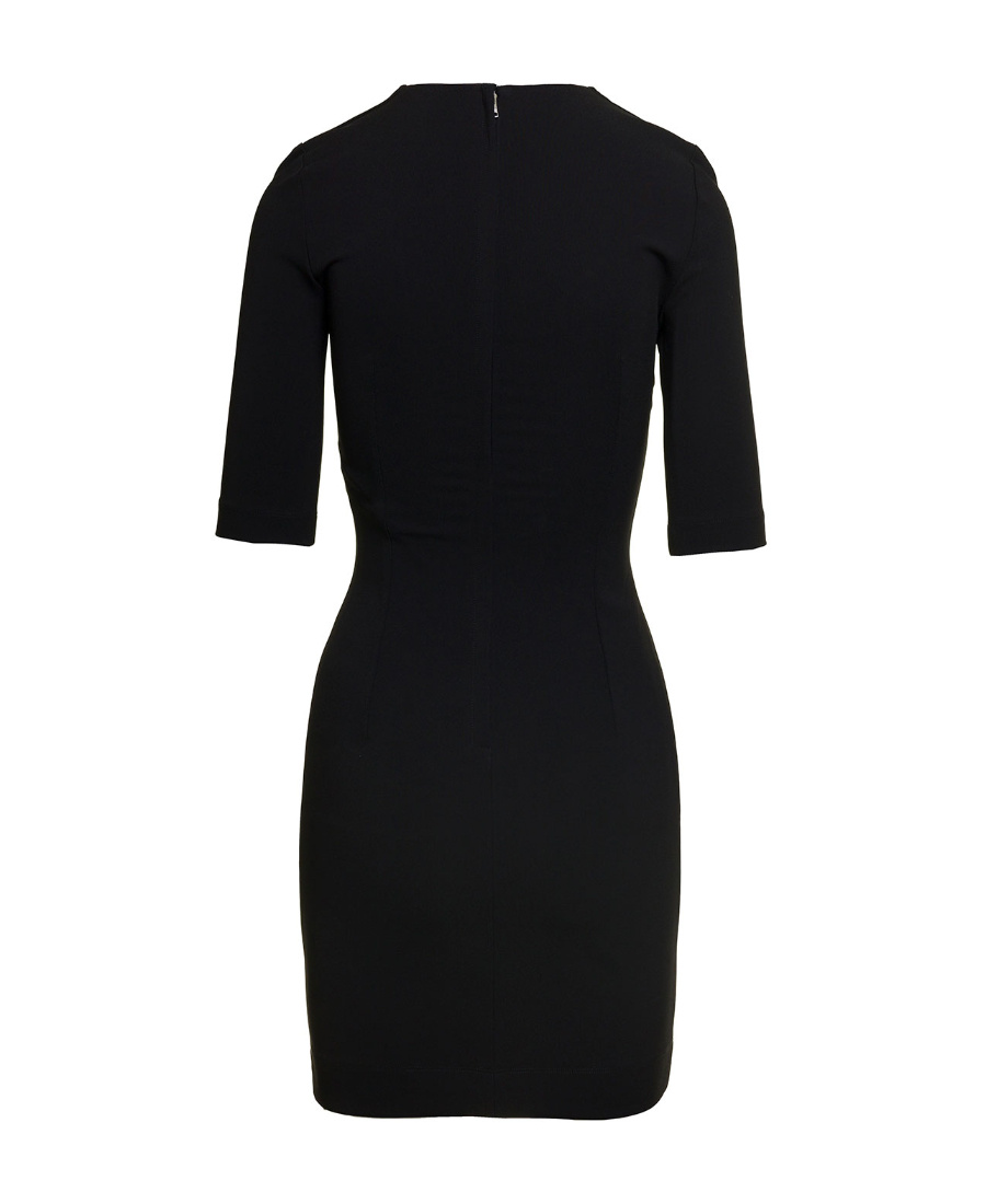 Dolce & Gabbana Black Mini Dress With Short Sleeves And Neckline Detail In Viscose Blend Woman In Black
