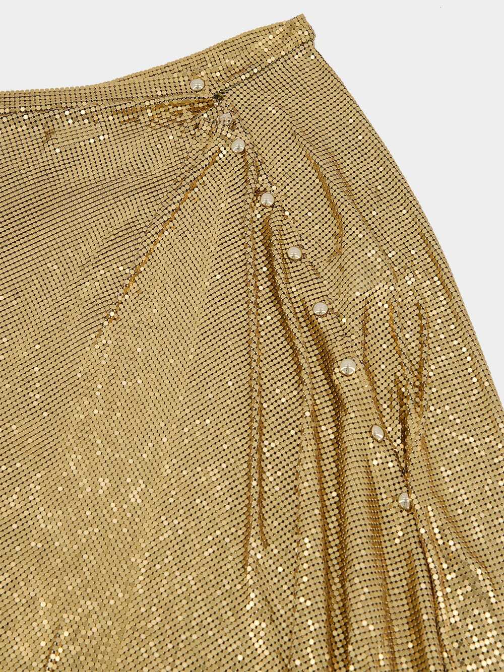 Rabanne Gathered-detail Mesh Skirt In Golden