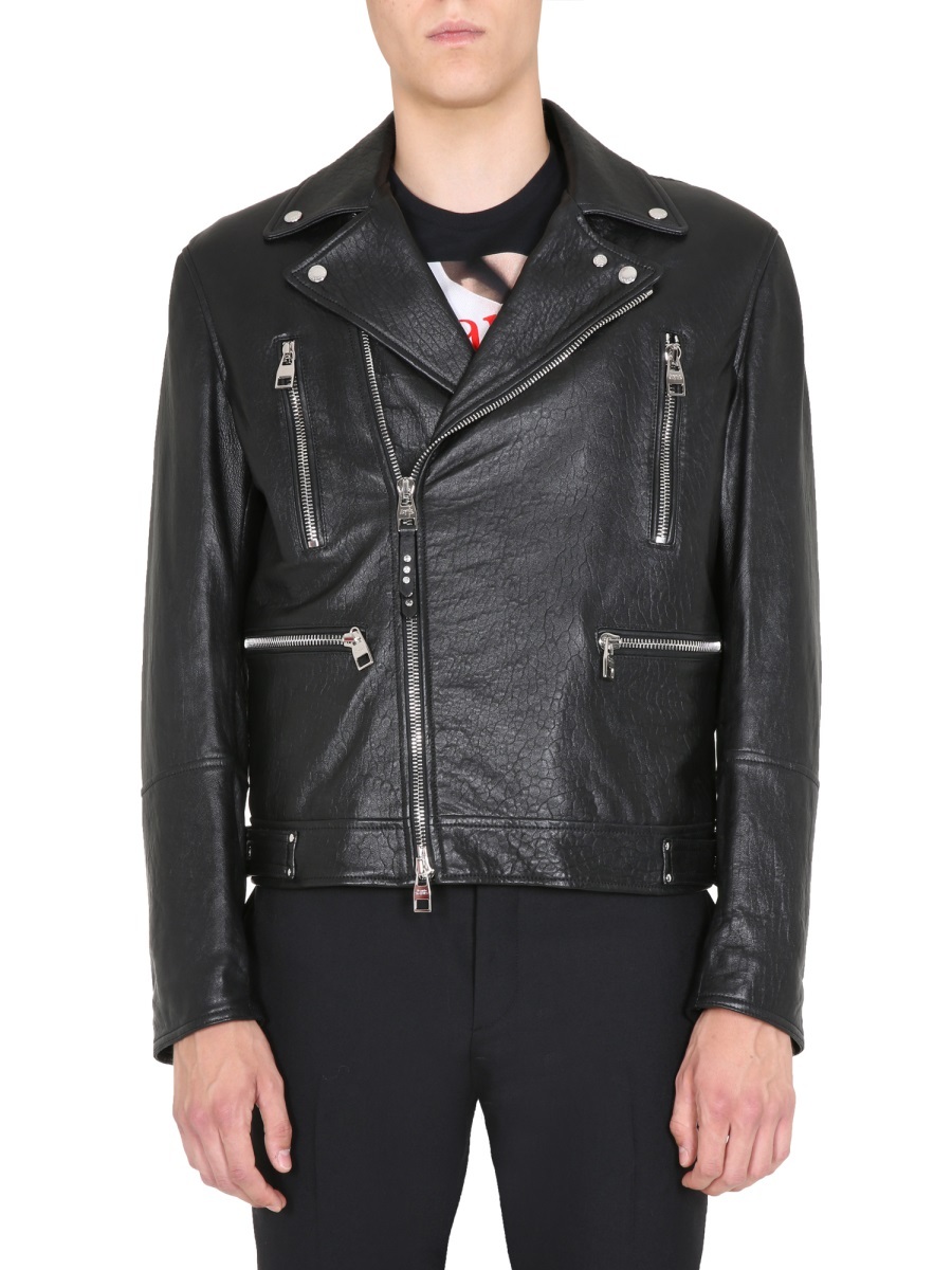 Shop Alexander Mcqueen Leather Biker Jacket In Black
